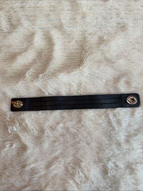 Coach Black Leather Snap Cuff Bracelet with Gold Hardware